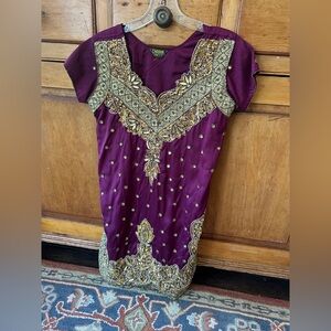 Elegant Purple and Gold Embellished Ethnic Tunic